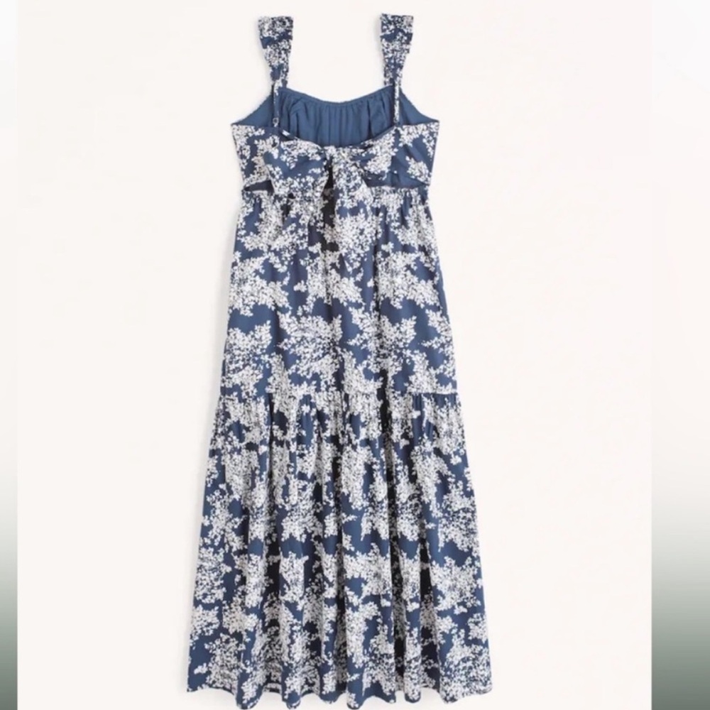 Abercrombie & Fitch Floral Blue and White Bow Maxi boho Dress Size  LT - Picture 3 of 11